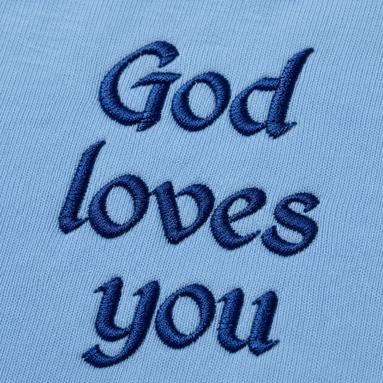 "God Loves You" Embroidered Apron — Sky Blue | Kingdom Wear UK