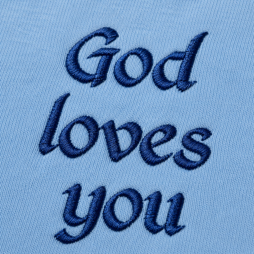 "God Loves You" Embroidered Apron — Sky Blue | Kingdom Wear UK