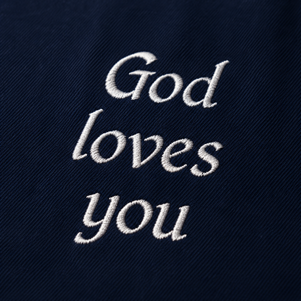 "God Loves You" Embroidered Apron — Navy | Kingdom Wear UK