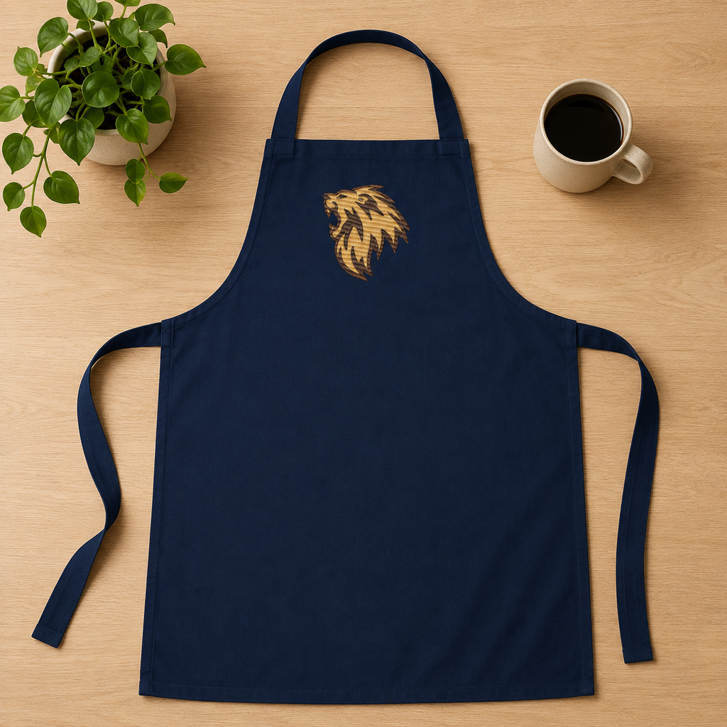 Lion of Judah Embroidered Apron — Navy | Kingdom Wear UK