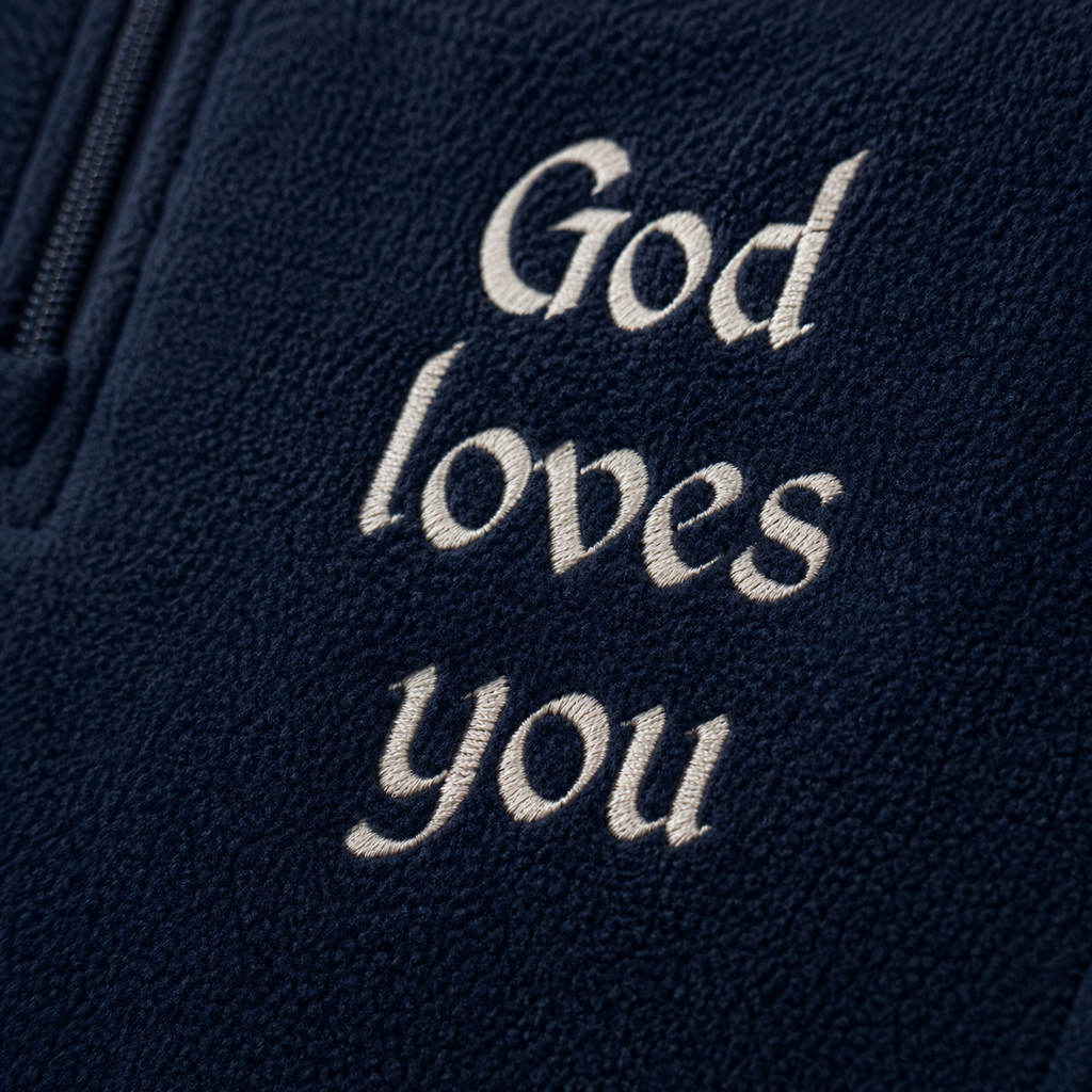 "God Loves You" Embroidered Microfleece — Navy | Kingdom Wear UK