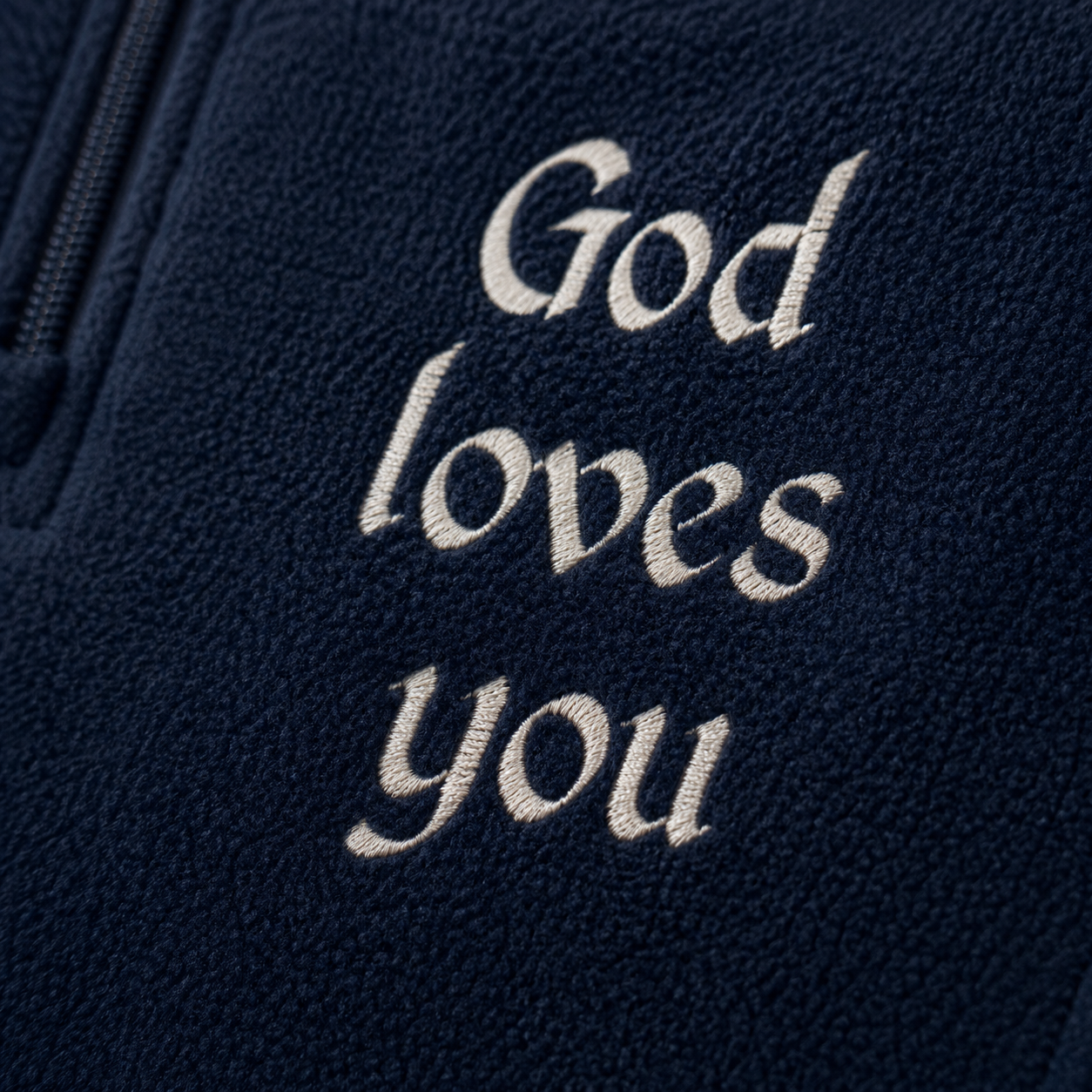 "God Loves You" Embroidered Microfleece — Navy | Kingdom Wear UK