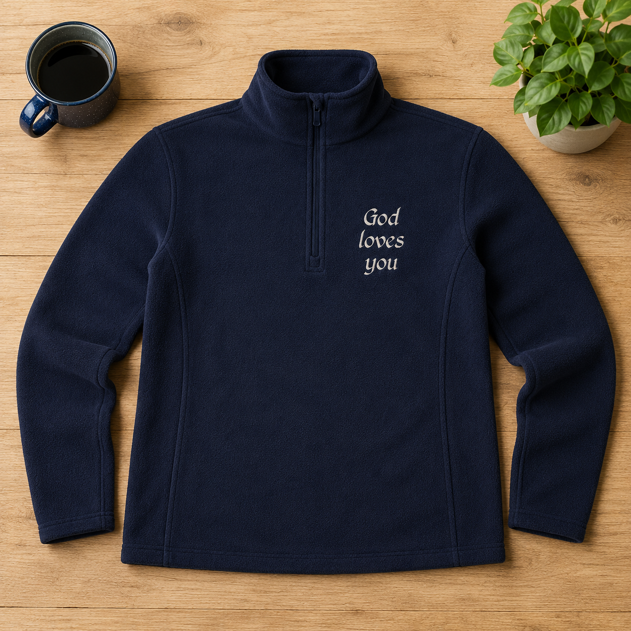 "God Loves You" Embroidered Microfleece — Navy | Kingdom Wear UK