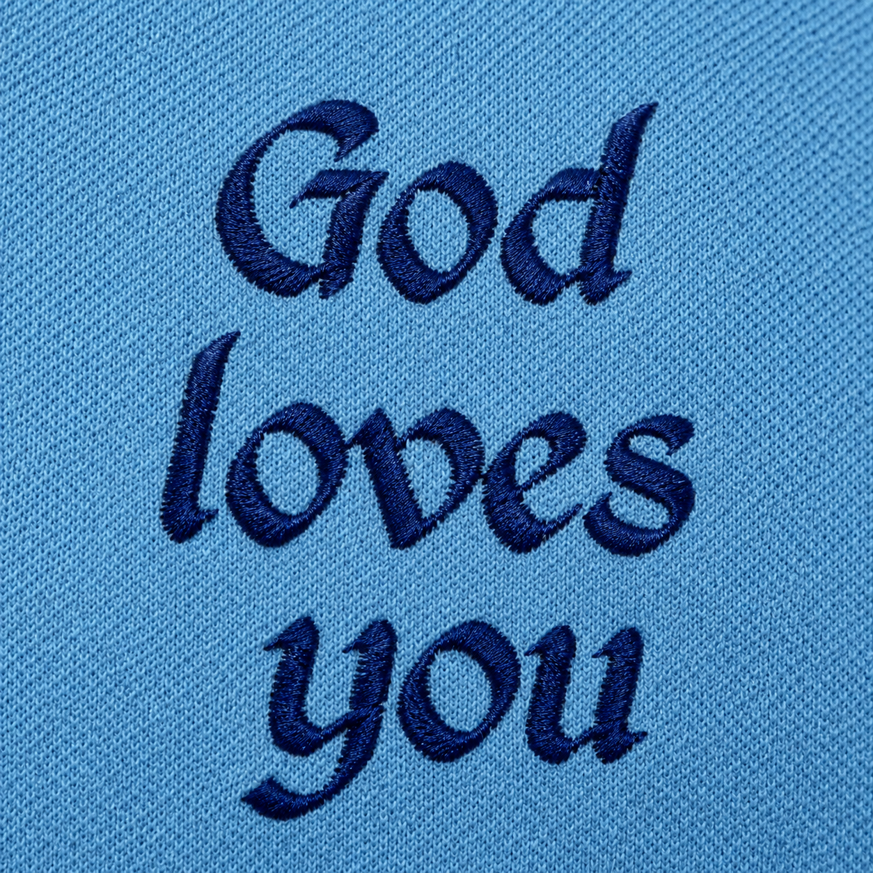 "God Loves You" Embroidered Polo Shirt — Sky Blue | Kingdom Wear UK