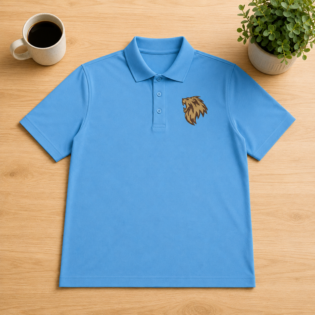Lion of Judah Embroidered Polo Shirt — Sky Blue | Kingdom Wear UK