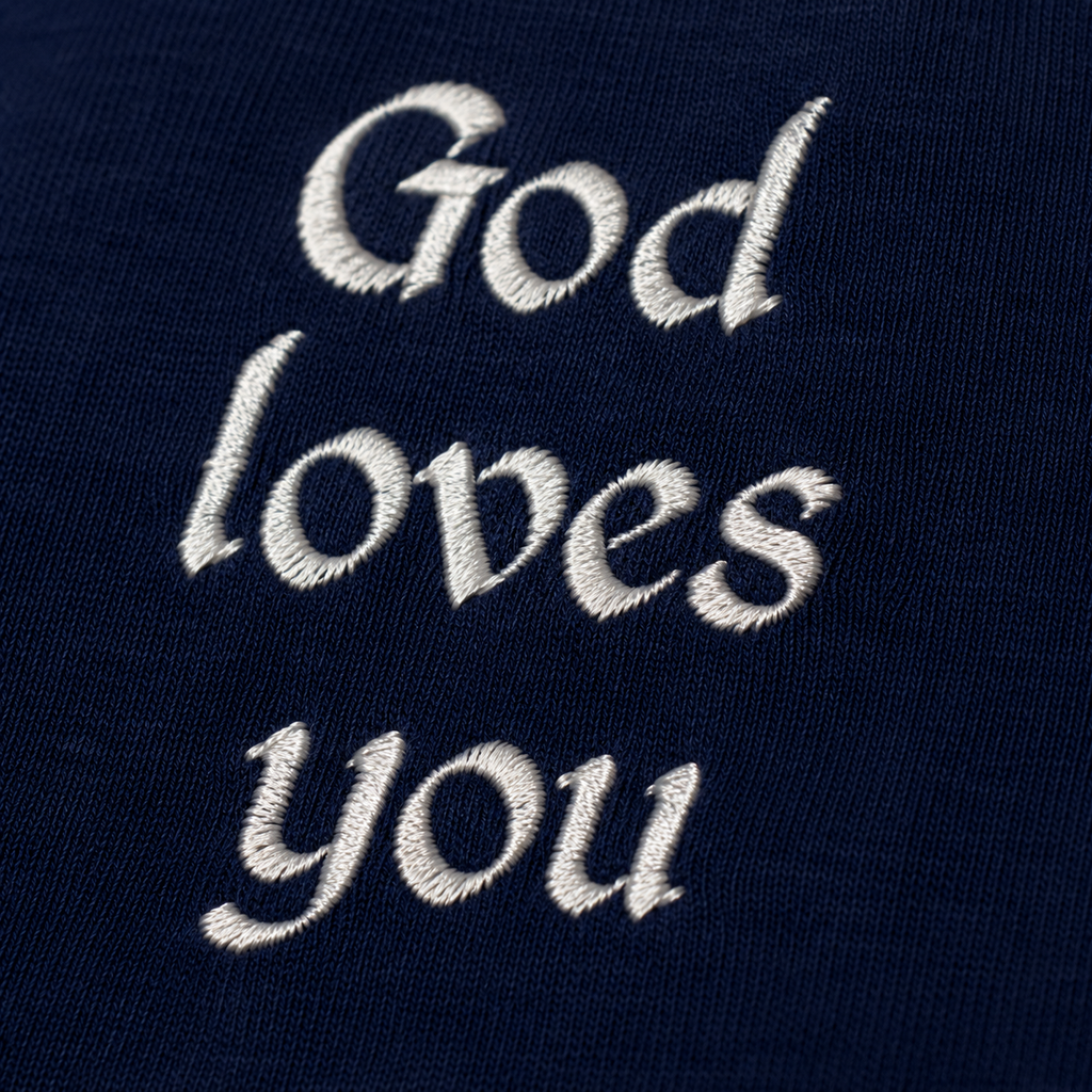 "God Loves You" Embroidered T-shirt — Navy | Kingdom Wear UK