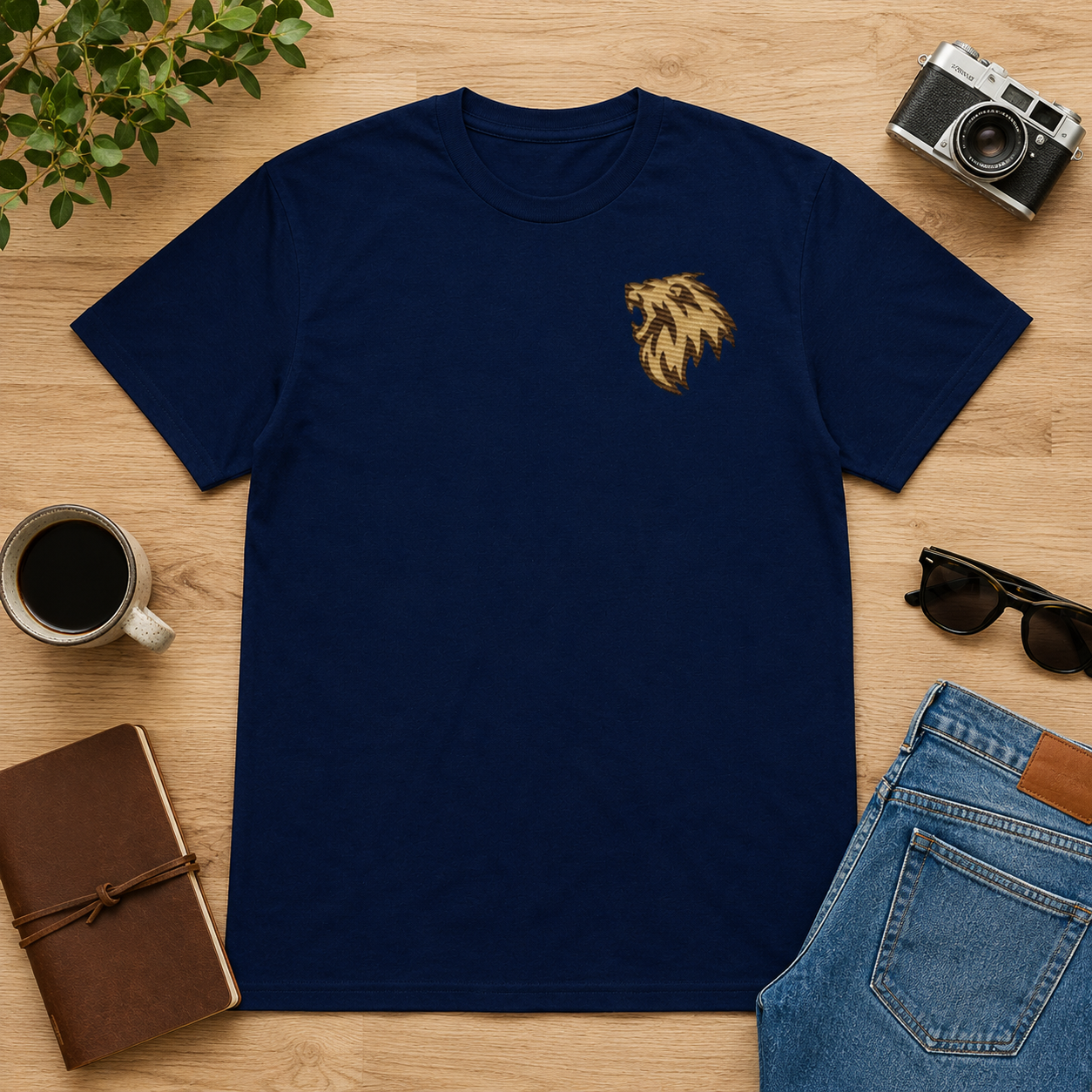 Lion of Judah Embroidered T-shirt — Navy | Kingdom Wear UK