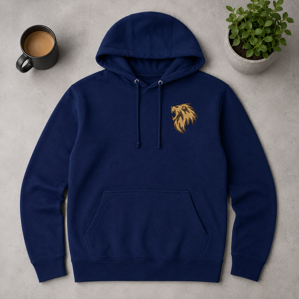 Lion of Judah Embroidered Hoodie — Navy | Kingdom Wear UK