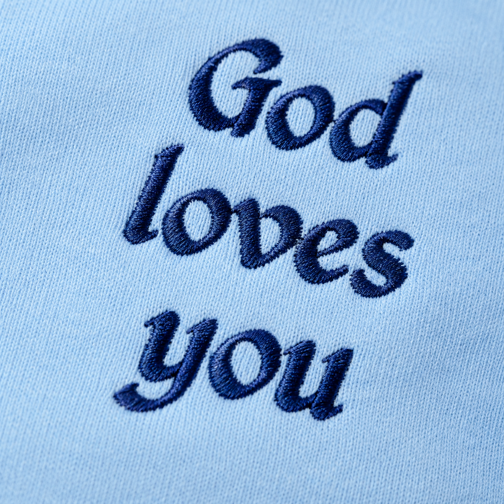"God Loves You" Embroidered Hoodie — Sky Blue | Kingdom Wear UK