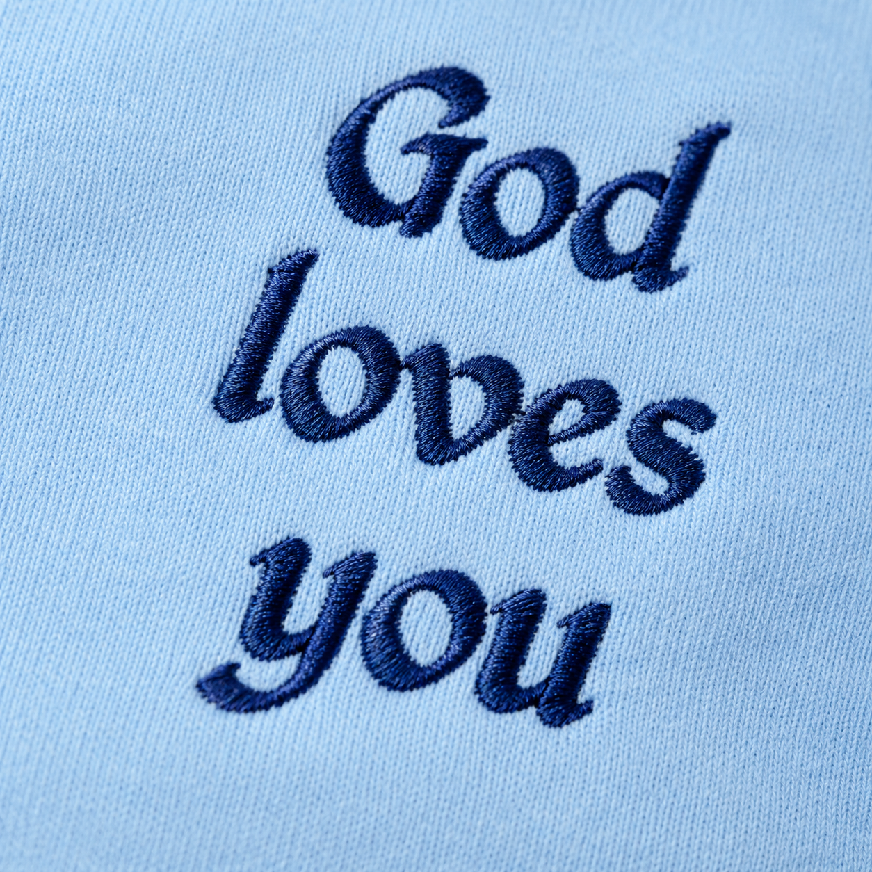 "God Loves You" Embroidered Hoodie — Sky Blue | Kingdom Wear UK