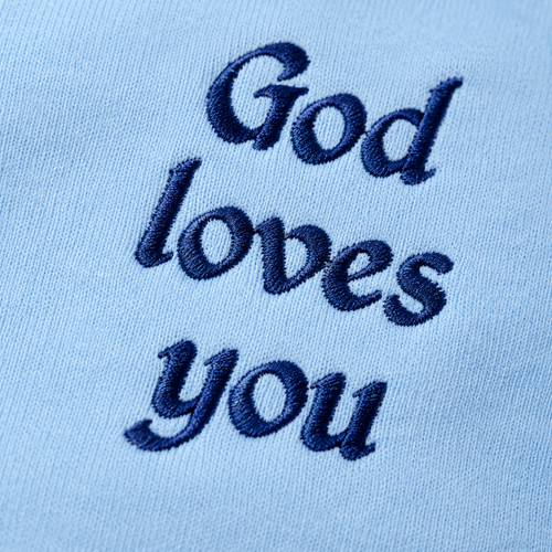 "God Loves You" Embroidered Hoodie — Sky Blue | Kingdom Wear UK
