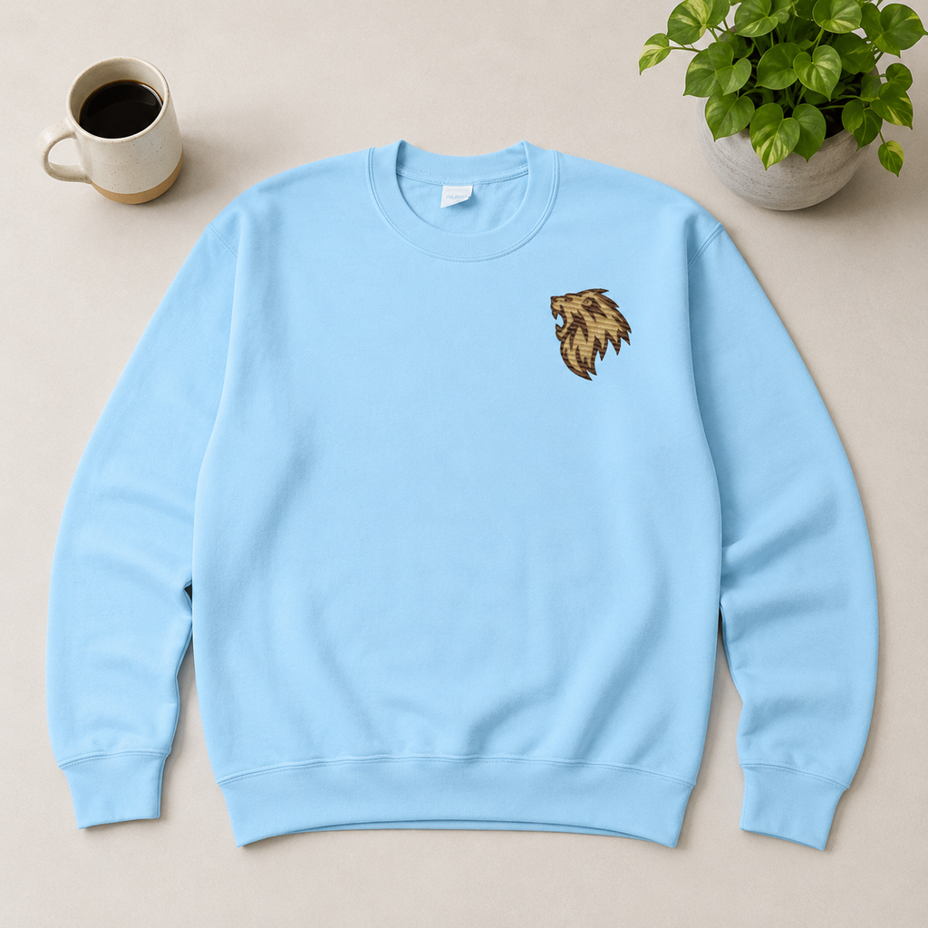 Lion of Judah Embroidered Sweatshirt — Sky Blue | Kingdom Wear UK