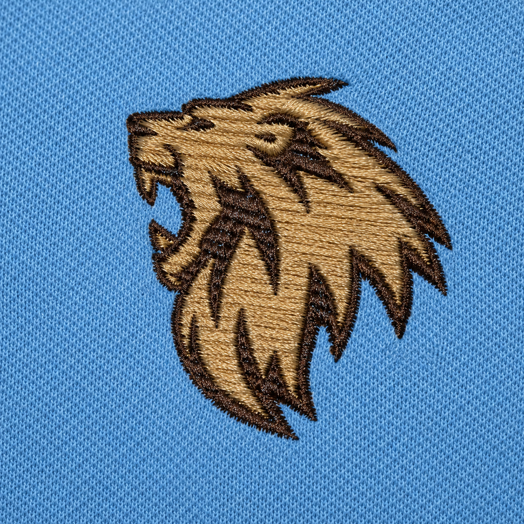 Lion of Judah Embroidered Polo Shirt — Sky Blue | Kingdom Wear UK