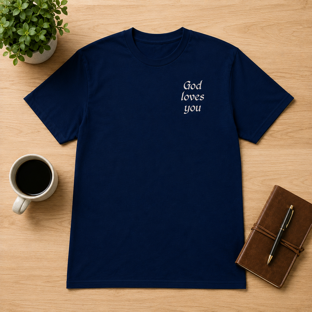 "God Loves You" Embroidered T-shirt — Navy | Kingdom Wear UK