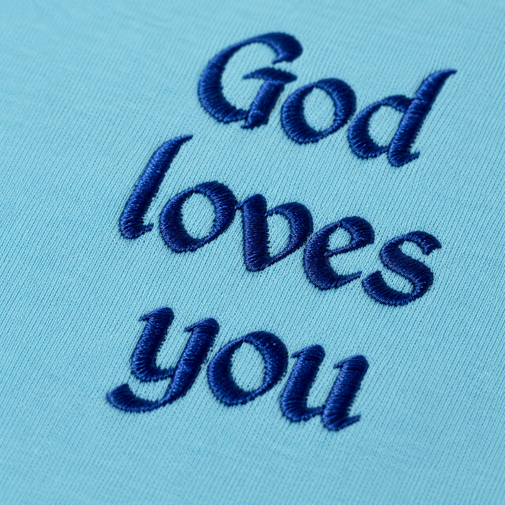 "God Loves You" Embroidered T-shirt — Sky Blue | Kingdom Wear UK