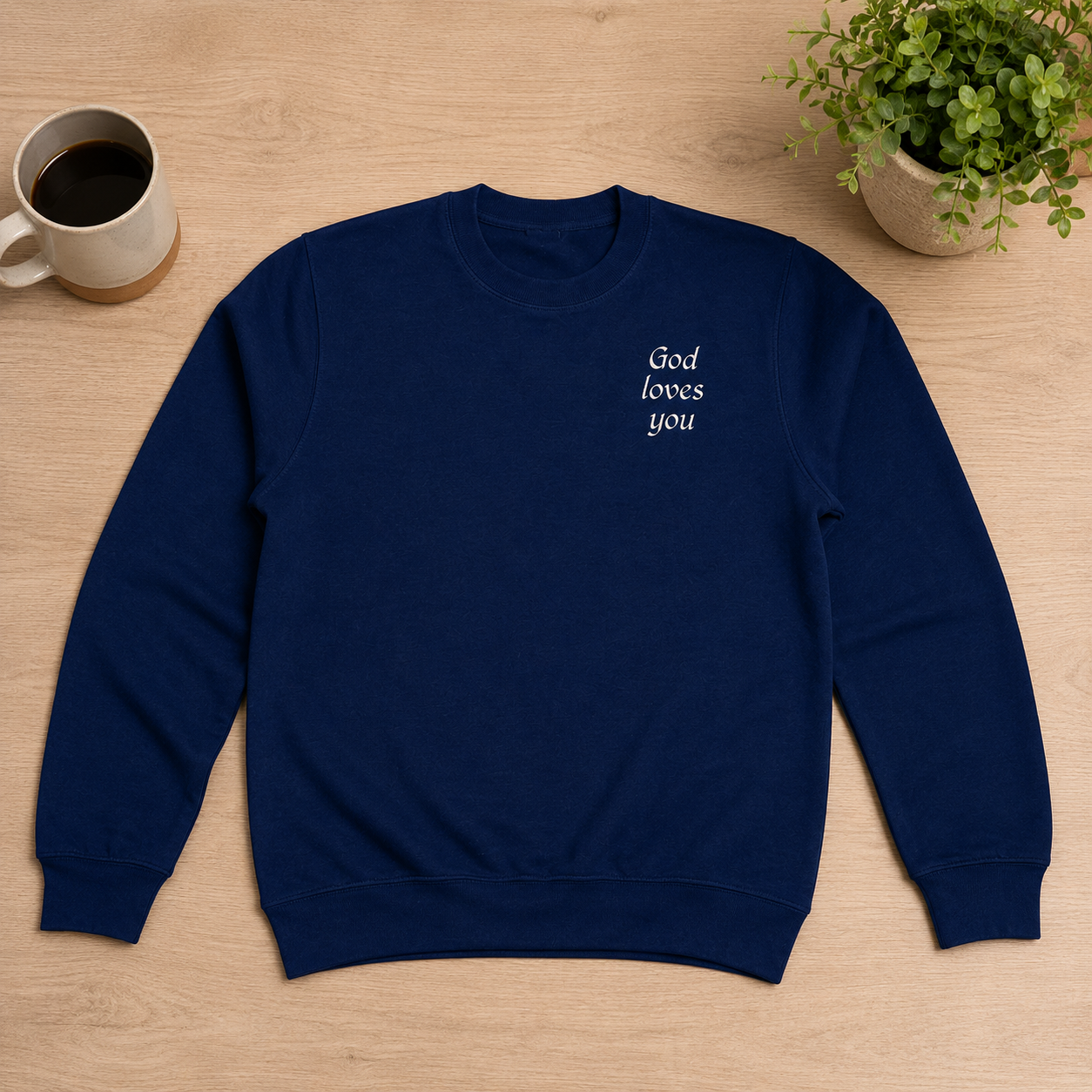 "God Loves You" Embroidered Sweatshirt — Navy | Kingdom Wear UK