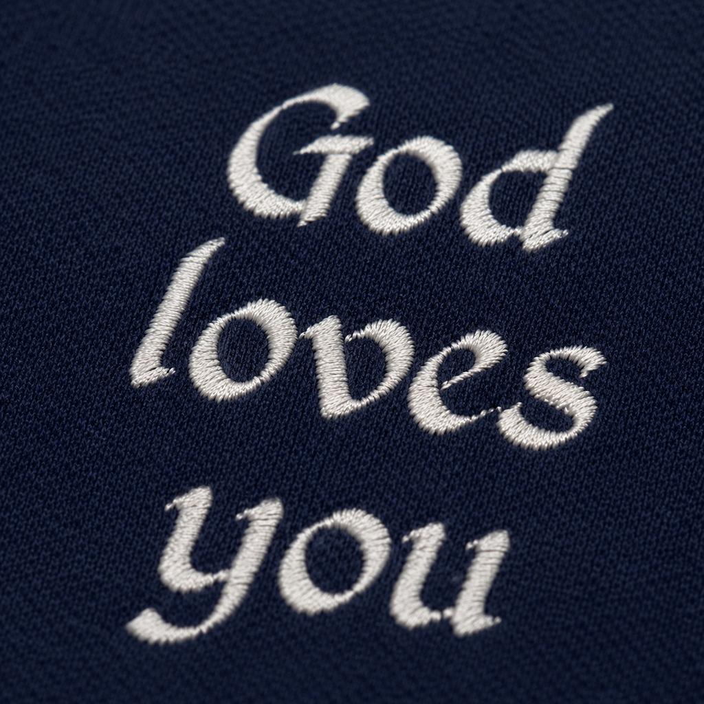 "God Loves You" Embroidered Polo Shirt — Navy | Kingdom Wear UK