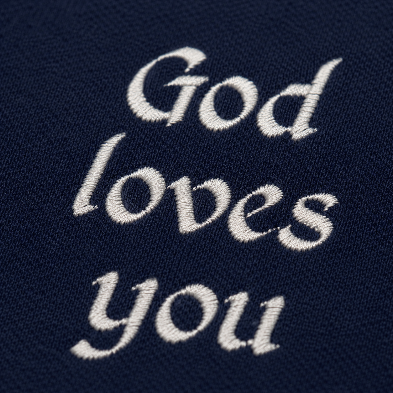 "God Loves You" Embroidered Polo Shirt — Navy | Kingdom Wear UK