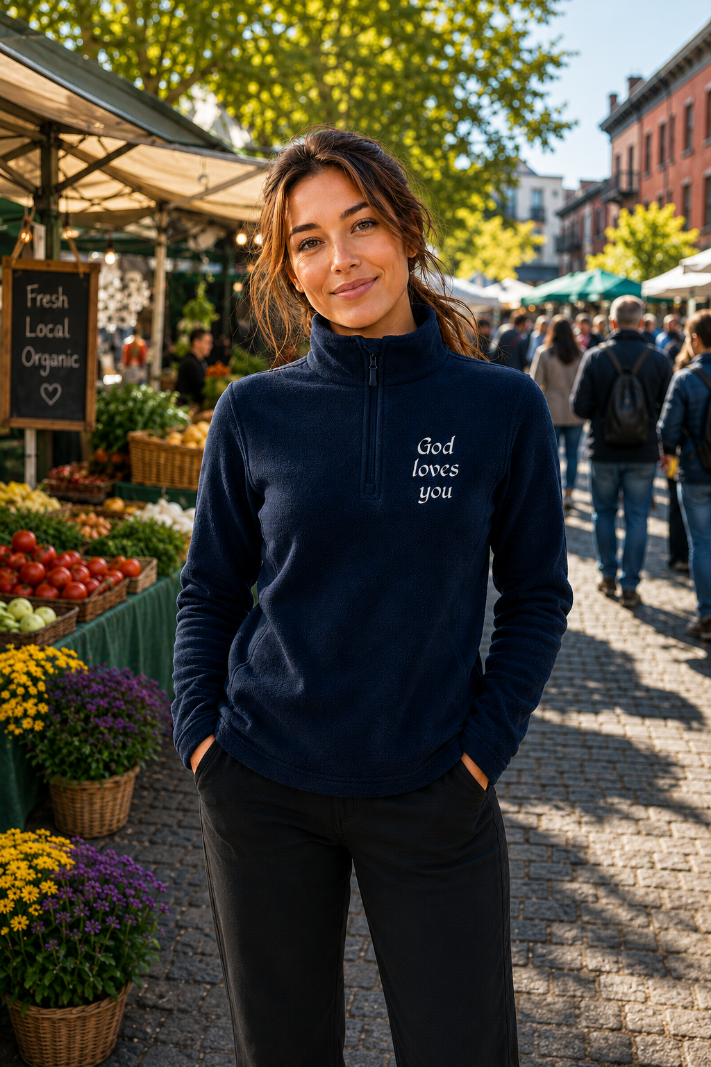"God Loves You" Embroidered Microfleece — Navy | Kingdom Wear UK