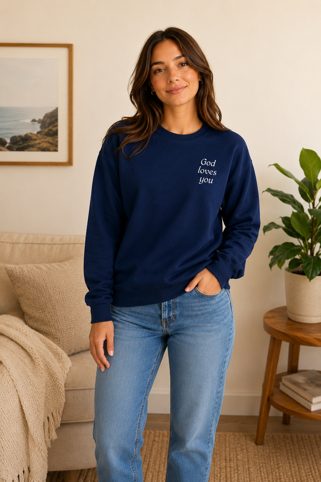 "God Loves You" Embroidered Sweatshirt — Navy | Kingdom Wear UK