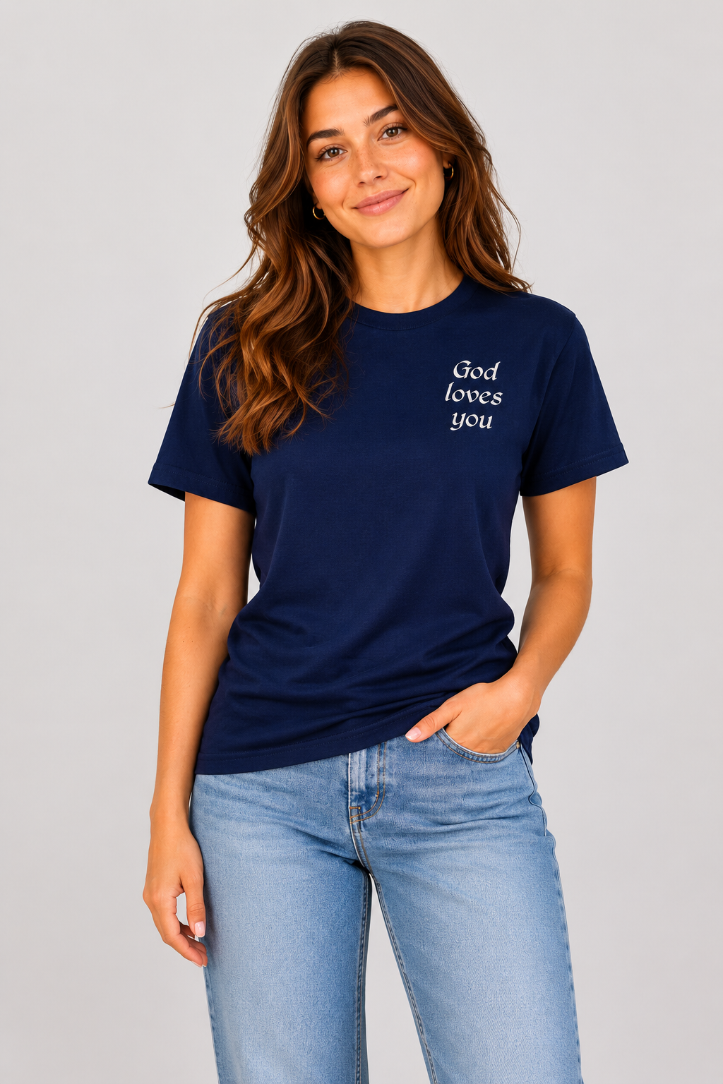 "God Loves You" Embroidered T-shirt — Navy | Kingdom Wear UK
