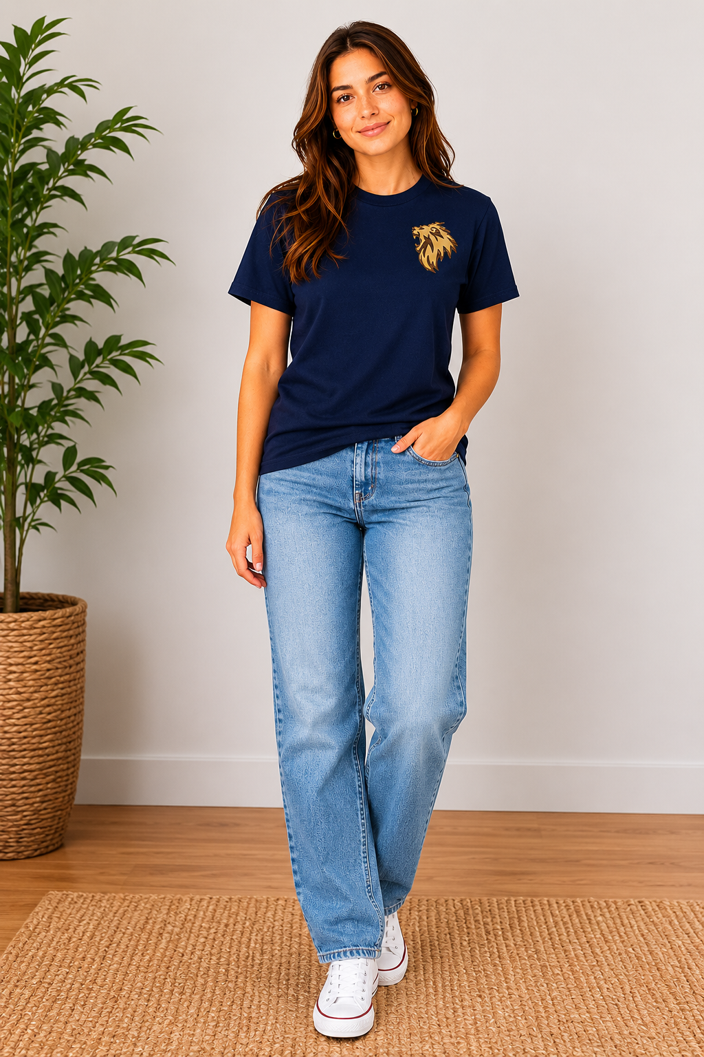 Lion of Judah Embroidered T-shirt — Navy | Kingdom Wear UK