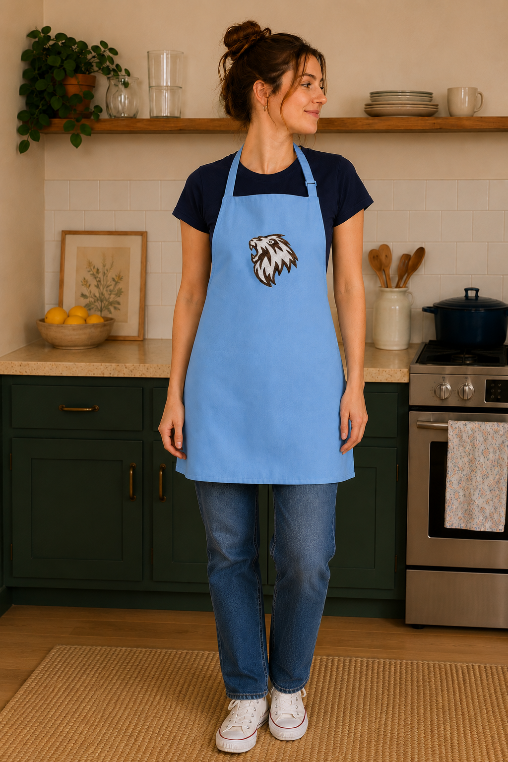 Lion of Judah Embroidered Apron — Sky Blue | Kingdom Wear UK