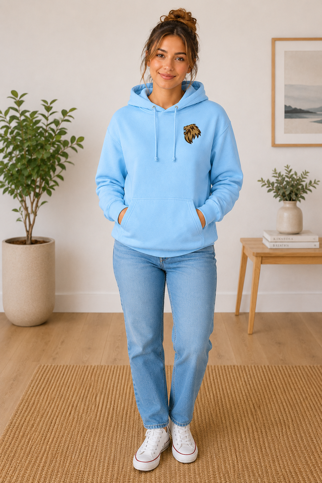 Lion of Judah Embroidered Hoodie — Sky Blue | Kingdom Wear UK